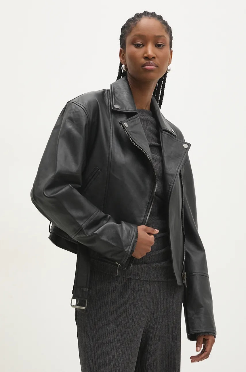 Usnjena biker jakna Answear.LAB ženska, črna barva