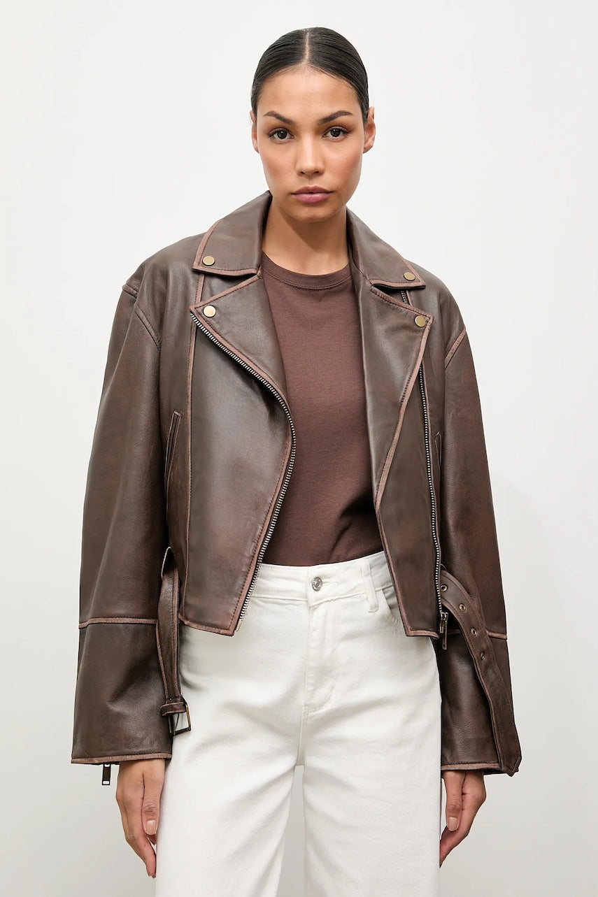 Usnjena biker jakna Answear.LAB rjava barva