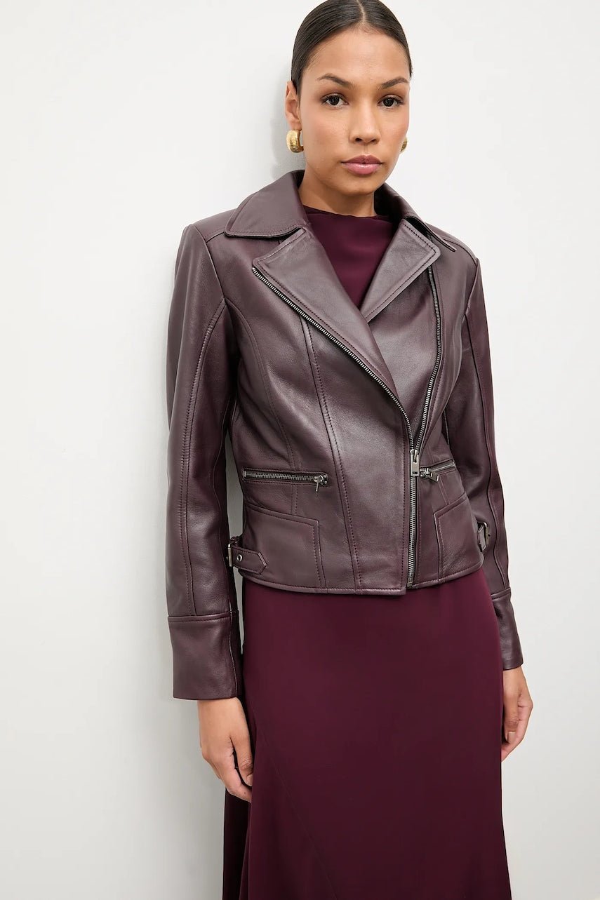 Usnjena biker jakna Answear.LAB bordo barva