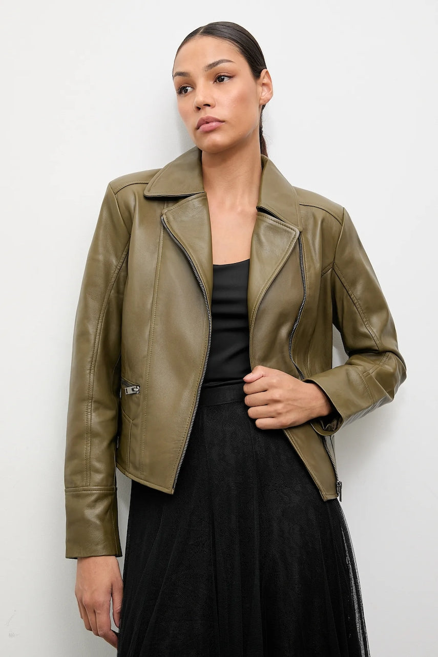 Usnjena biker jakna Answear.LAB zelena barva