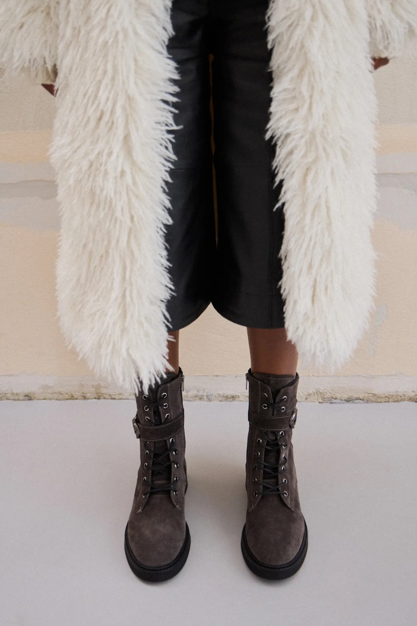 Čizme od brušene kože Answear.LAB boja: siva, ravni potplat, sa srednje toplom podstavom