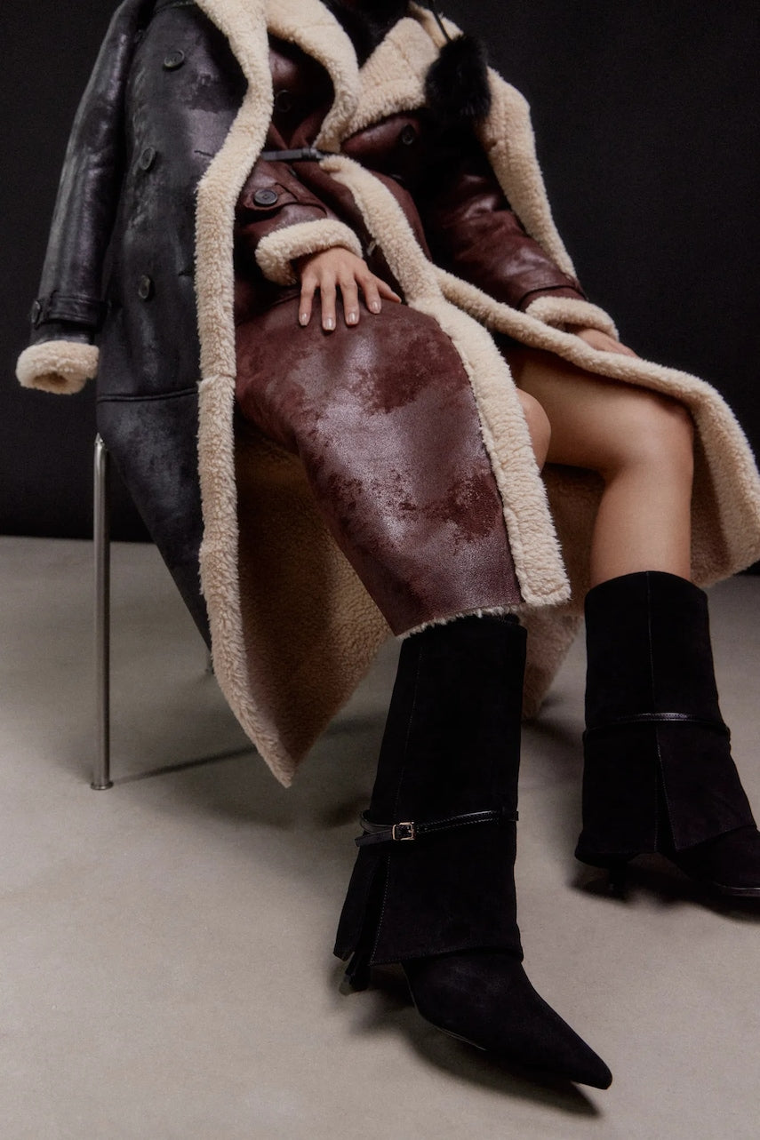 Gležnječe od brušene kože Answear.LAB boja: crna, s tankom potpeticom