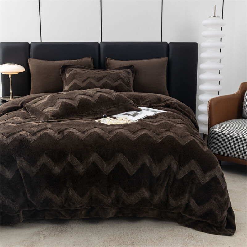 Warm Double-Sided Thickened Milk Velvet Skin-Friendly Bedding Set, Brown - King-Flat Sheet(4 Pcs)