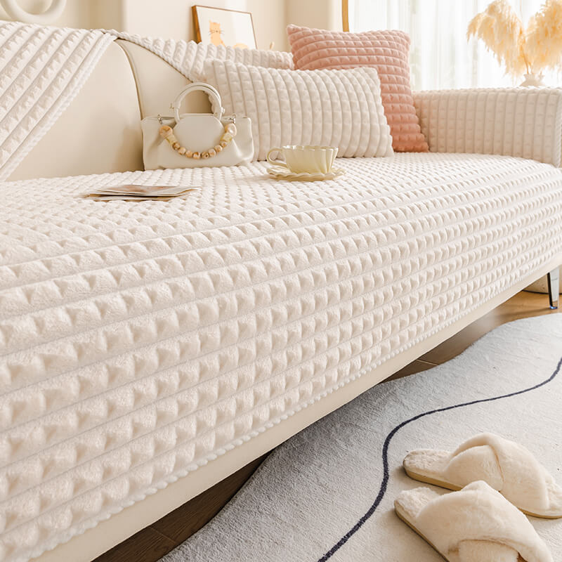 Warm Flannel Pet Friendly Sofa Protector Couch Cover, White - Pillowcase(1 pc)