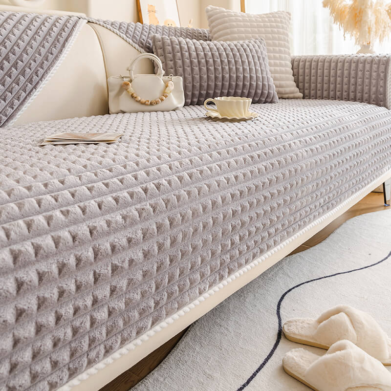 Warm Flannel Pet Friendly Sofa Protector Couch Cover, Light Grey - Pillowcase(1 pc)