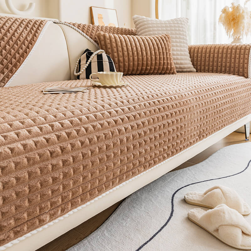 Warm Flannel Pet Friendly Sofa Protector Couch Cover, Brown - Pillowcase(1 pc)