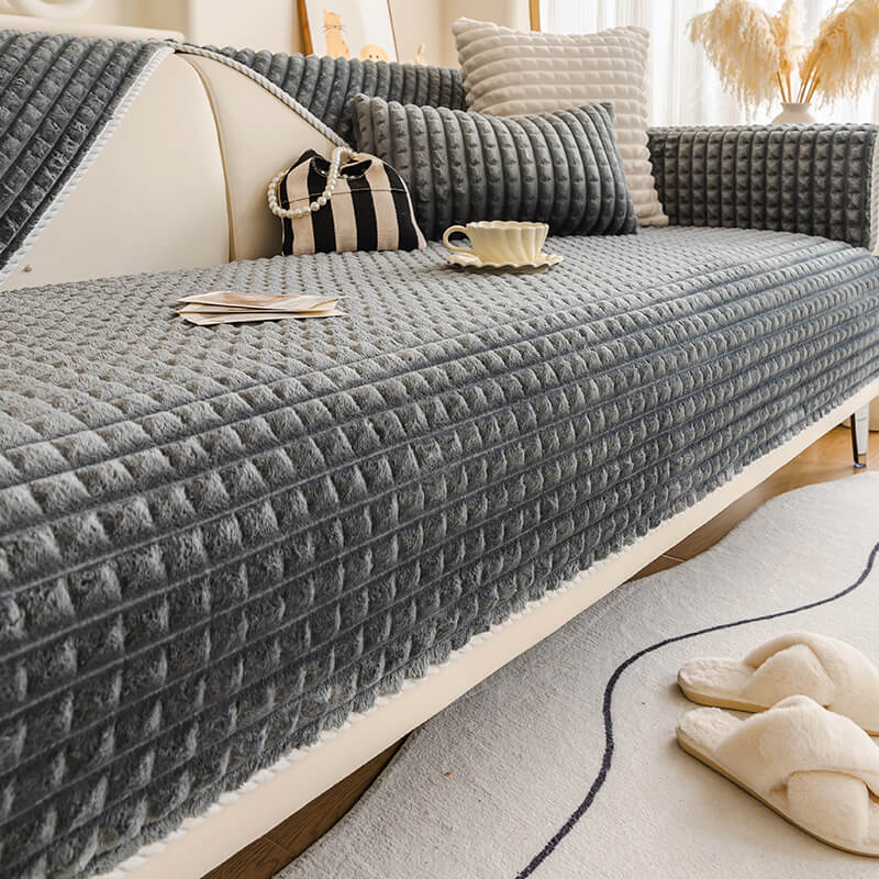 Warm Flannel Pet Friendly Sofa Protector Couch Cover, Dark Grey - Pillowcase(1 pc)