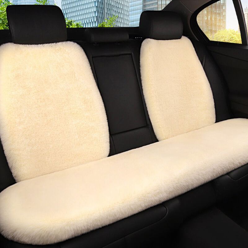 Warm Plush Universal Human Dog Car Seat Cover, Beige - Rear Seat