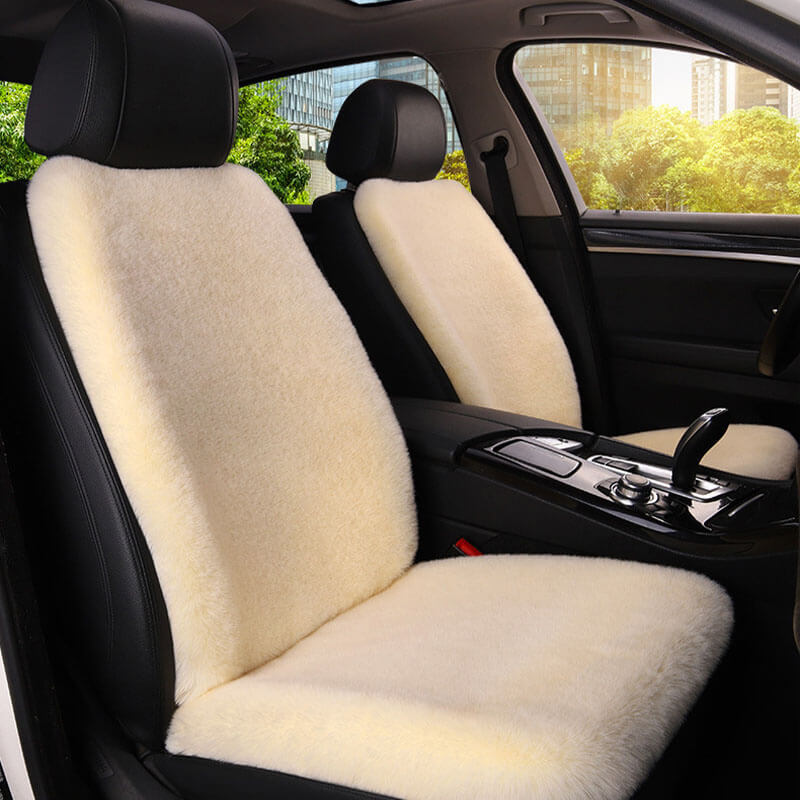 Warm Plush Universal Human Dog Car Seat Cover, Beige - Two Seat