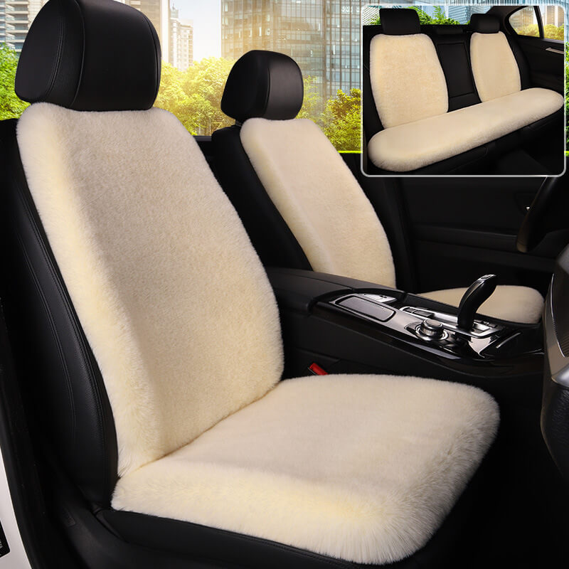 Warm Plush Universal Human Dog Car Seat Cover, Beige - Full Set