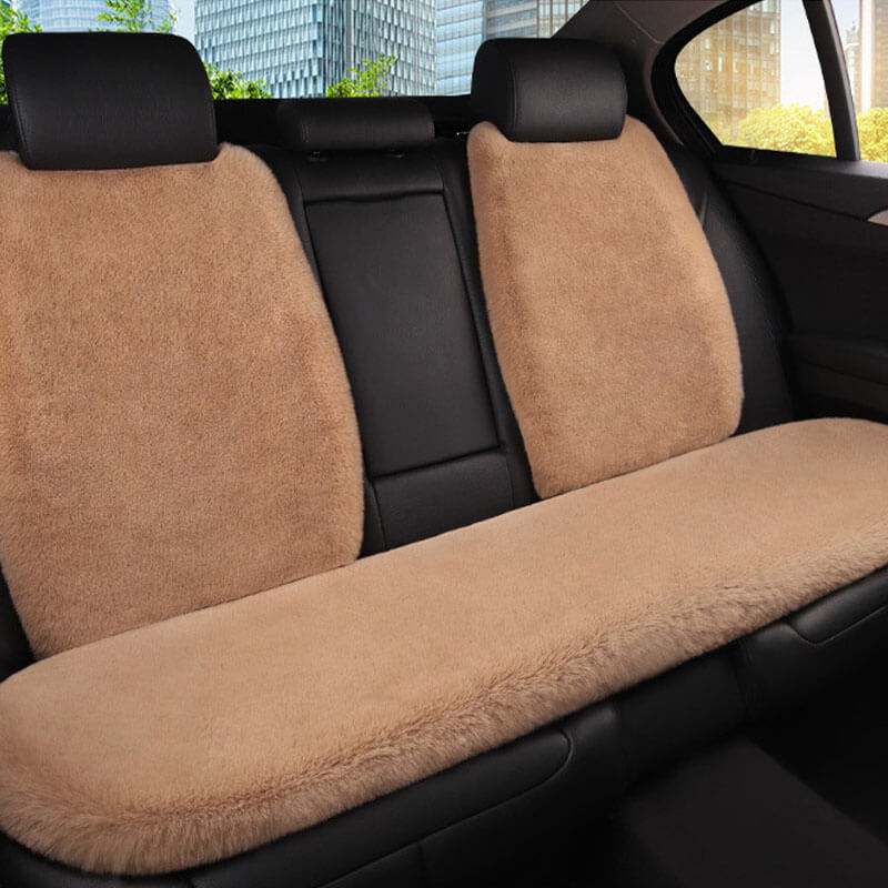 Warm Plush Universal Human Dog Car Seat Cover, Caramel - Rear Seat