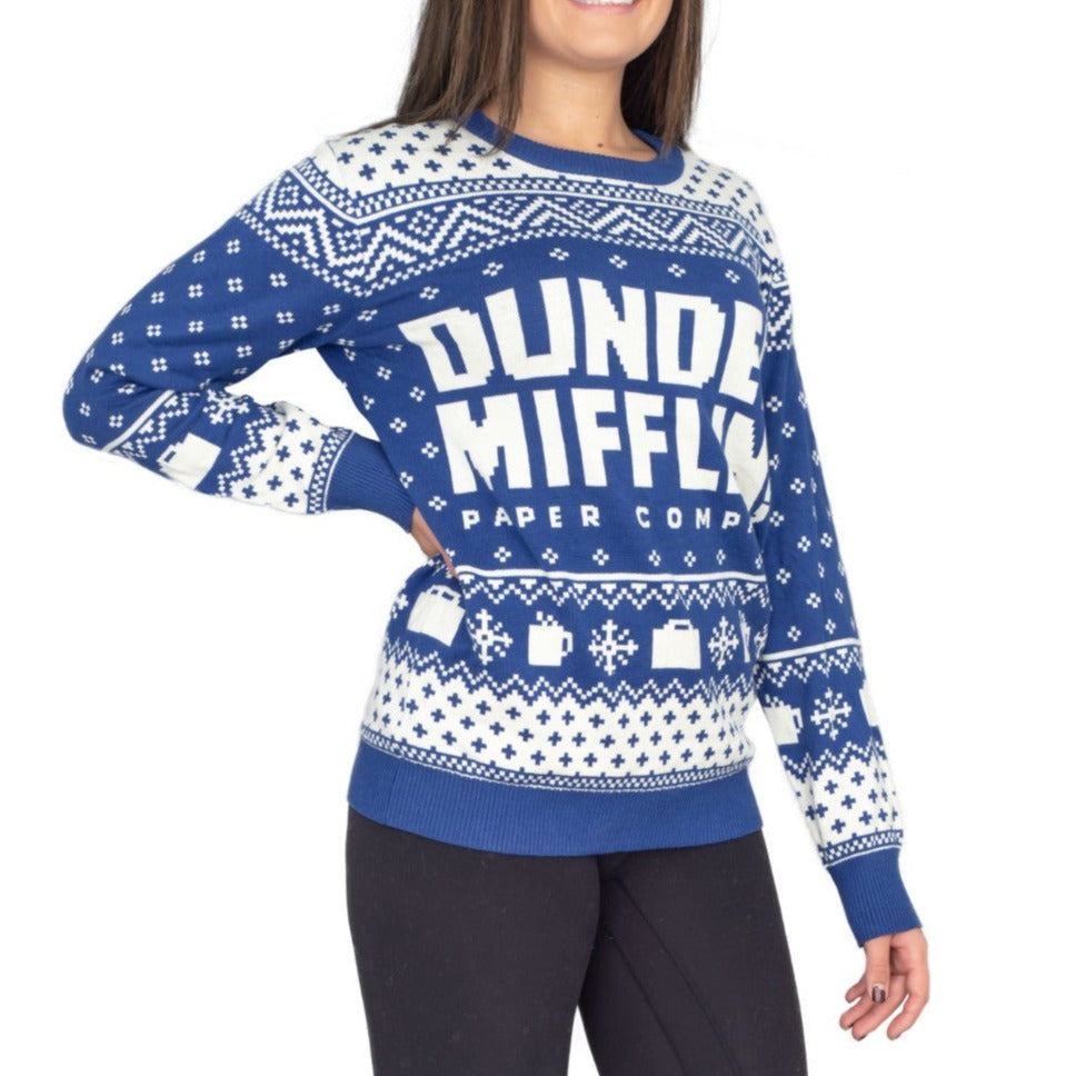 Women's The Office Dunder Mifflin Blue Ugly Christmas Sweater - M
