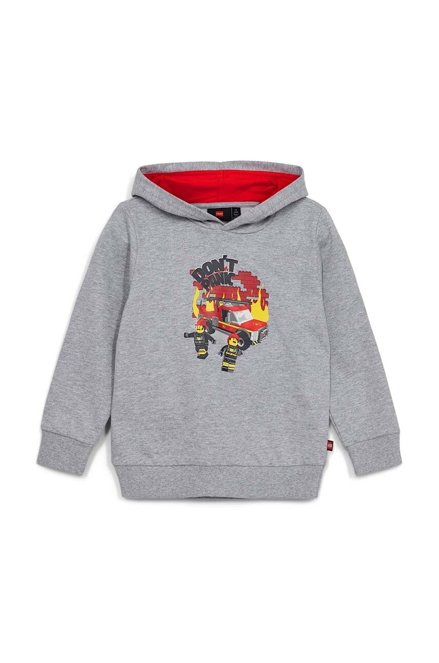 Otroški bombažen pulover Lego siva barva, s kapuco