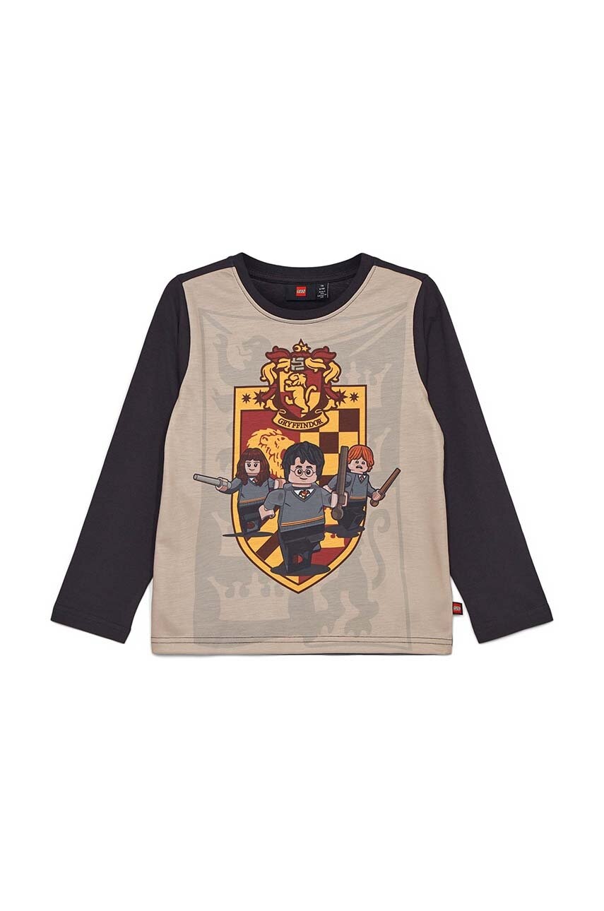 Otroška bombažna majica z dolgimi rokavi Lego črna barva