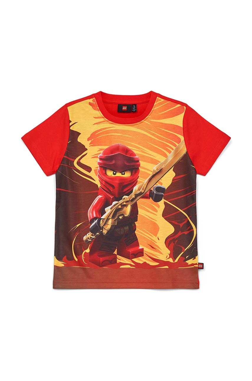 Otroška bombažna kratka majica Lego rdeča barva