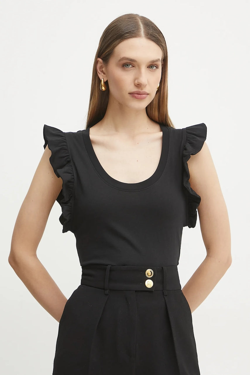 Bombažna kratka majica Silvian Heach TANKI ženska, črna barva, GPP25205CN