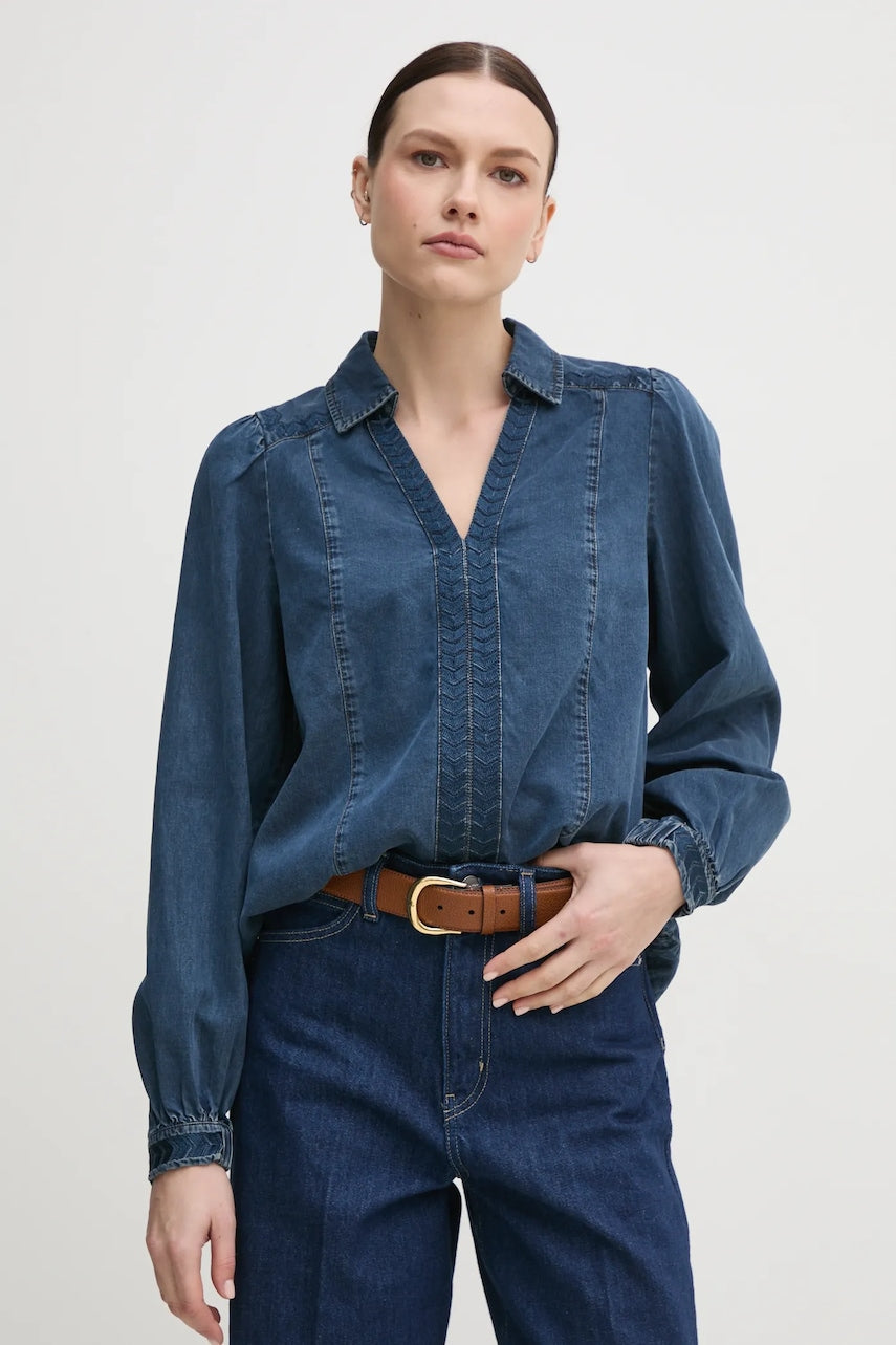 Majica iz jeansa Mos Mosh ženska, mornarsko modra barva, 168290