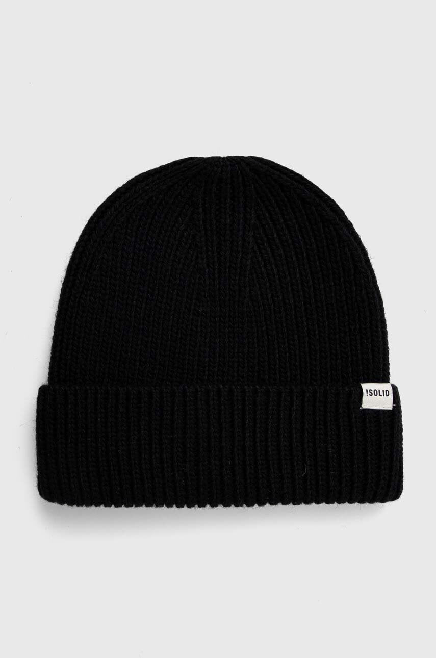 Kapa s dodatkom vune Solid boja: crna, od tanke pletenine