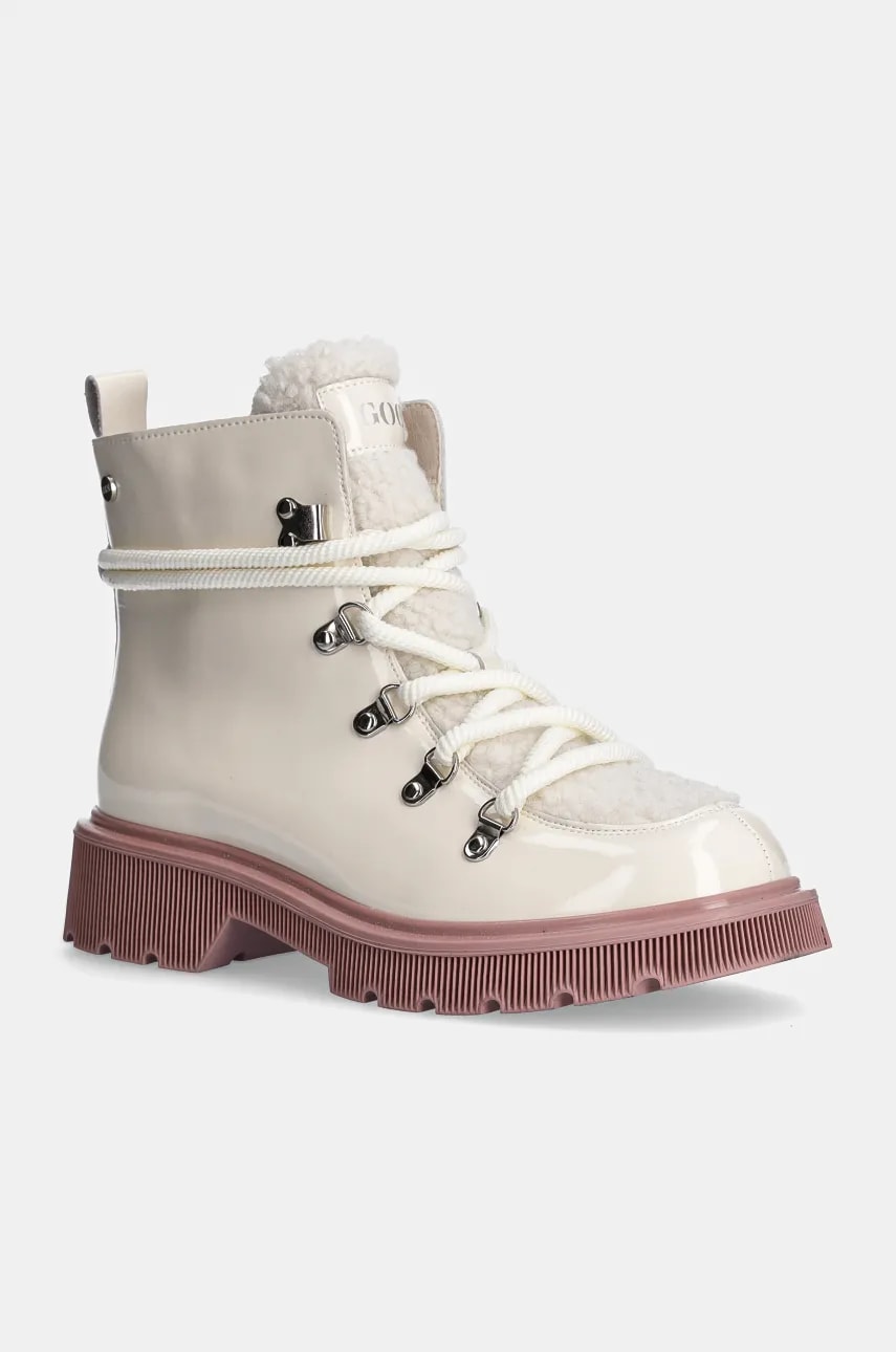 Gležnjače GOE za žene, boja: bež, ravni potplat, s toplom podstavom, MM2N4083 WHITE