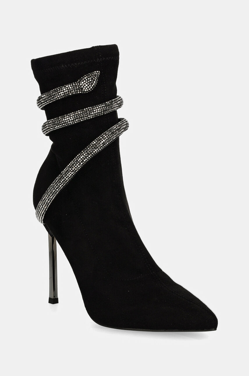 Gležnjače GOE za žene, boja: crna, s tankom potpeticom, sa srednje toplom podstavom, OO2N4219 BLACK