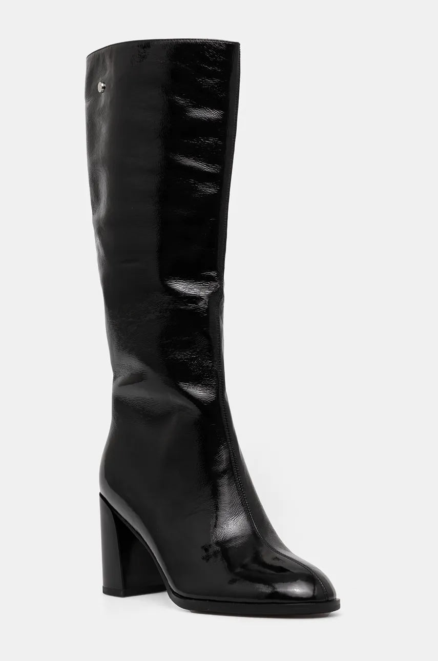 Kožne čizme GOE za žene, boja: crna, s debelom potpeticom, sa srednje toplom podstavom, OO2N4408 BLACK