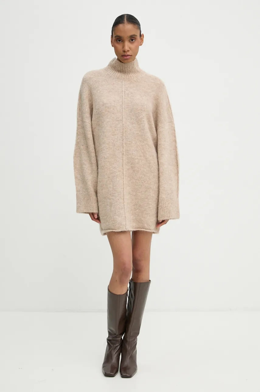 Vuneni pulover Day Birger et Mikkelsen Simone - Winter Alpaca za žene, boja: bež, topli, s dolčevitom, DAY65243481