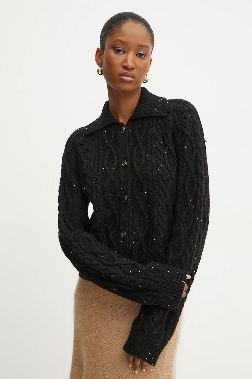 Kardigan s primjesom vune Liviana Conti boja: crna, topli, L4WG46