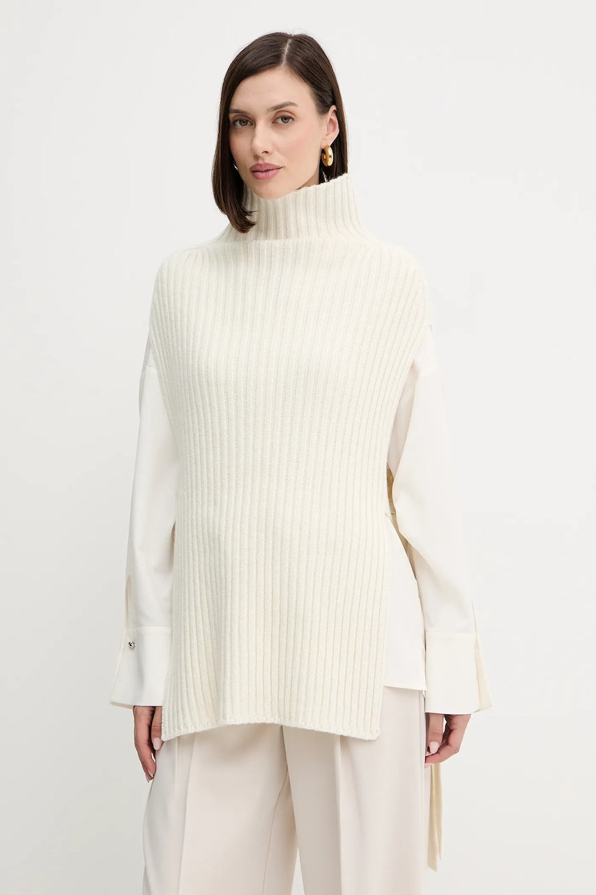 Prsluk s kašmirom Liviana Conti boja: bež, tople, s dolčevitom, A5WF40