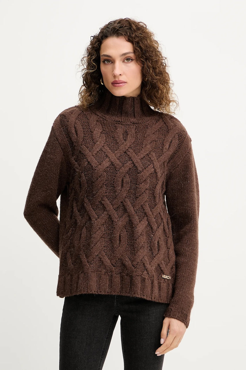 Pulover s dodatkom vune Silvian Heach HENRY boja: smeđa, tople, s dolčevitom, GPA25255LU