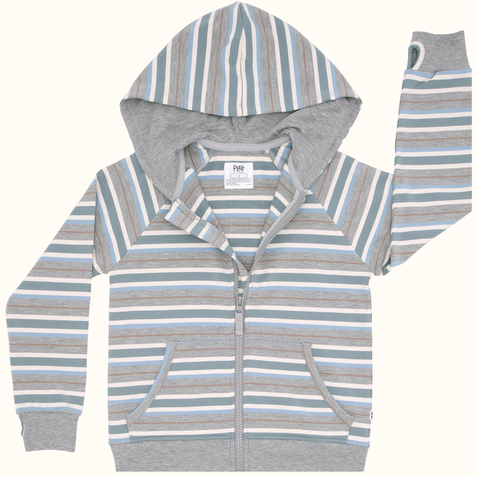 Vintage Teal Stripe Zip Hoodie
