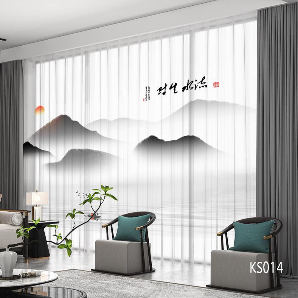 YL-36802 Modern New Chinese Style Ink Painting Landscape Living Room Study High-end Bedroom Famous Hotel Curtain Zen Gauze Curtain