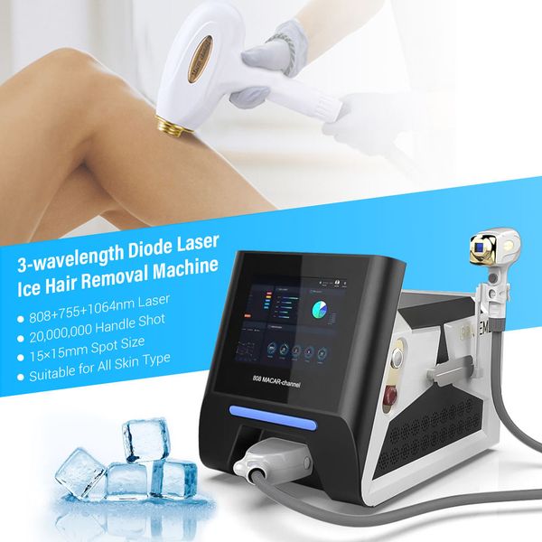 2024 Powerful Triple Wave Strong Cooling System Diode Laser Ice Painless DiodeLaser Hair Removal Skin Whitening Machine