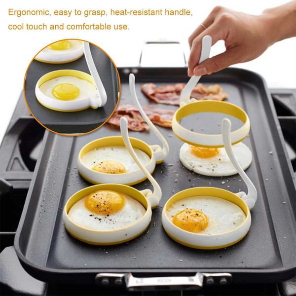 Fried Egg Ring Silicone Heat Resistant Egg Cooking Ring Round Non-Stick Pancake Mold with Handle Kitchen Breakfast GadgetT250118