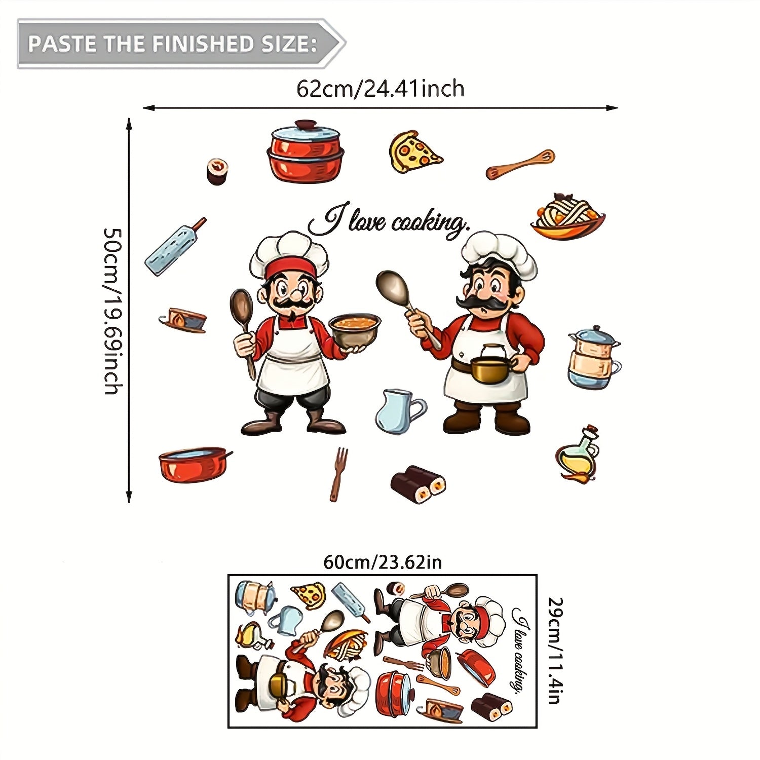 TEMU 1pc Whimsical Chef-themed Vinyl Wall Decal, "i " With Utensils & Ingredients, Removable Self-adhesive Sticker For Kitchen Decor, Contemporary