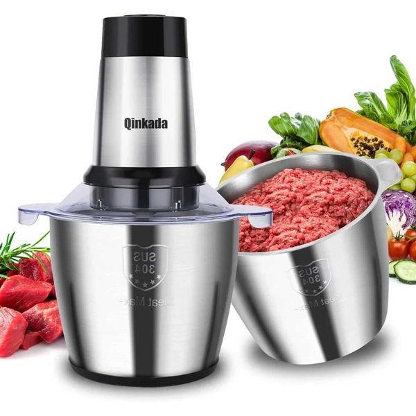 Meat Grinder with 2 Stainless Steel Bowls 500W Electric Food Processors 3 Speed 4 Bi-Level Bladesand Spatula for Baby Food B240803