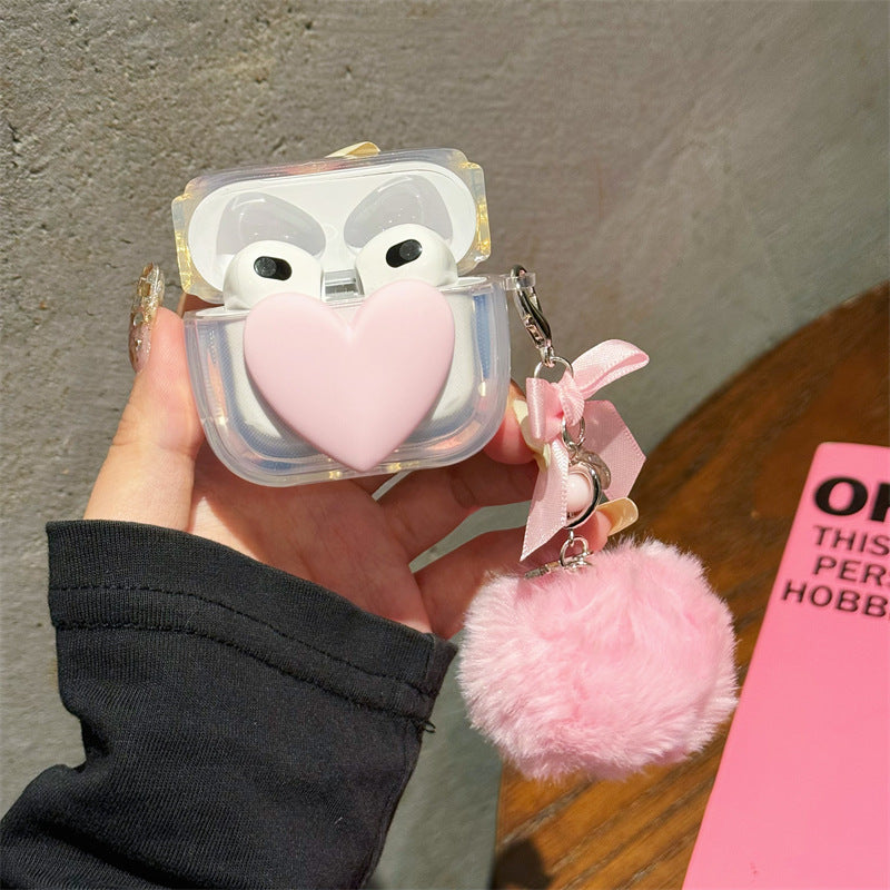 For Apple Bluetooth Earbuds Headphone Accessories Transparent TPU Pink Love Heart Shockproof Protective Wireless Headphones Airpods Cover Cute Charm