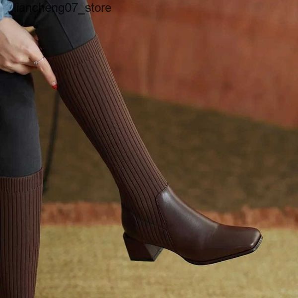 2024 New Knee Knitting Warm Boot High Heels Weave Casual Designer Chunky Motorcycle Botas Sock Boots Women Winter 40 J241213