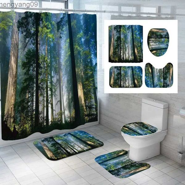 Shower Curtains Tree Shower Curtain Ice And Snow Ash Forest Print Bath Mat Set Waterproof Carpets Bathroom Decorative Bath Curtains With R23