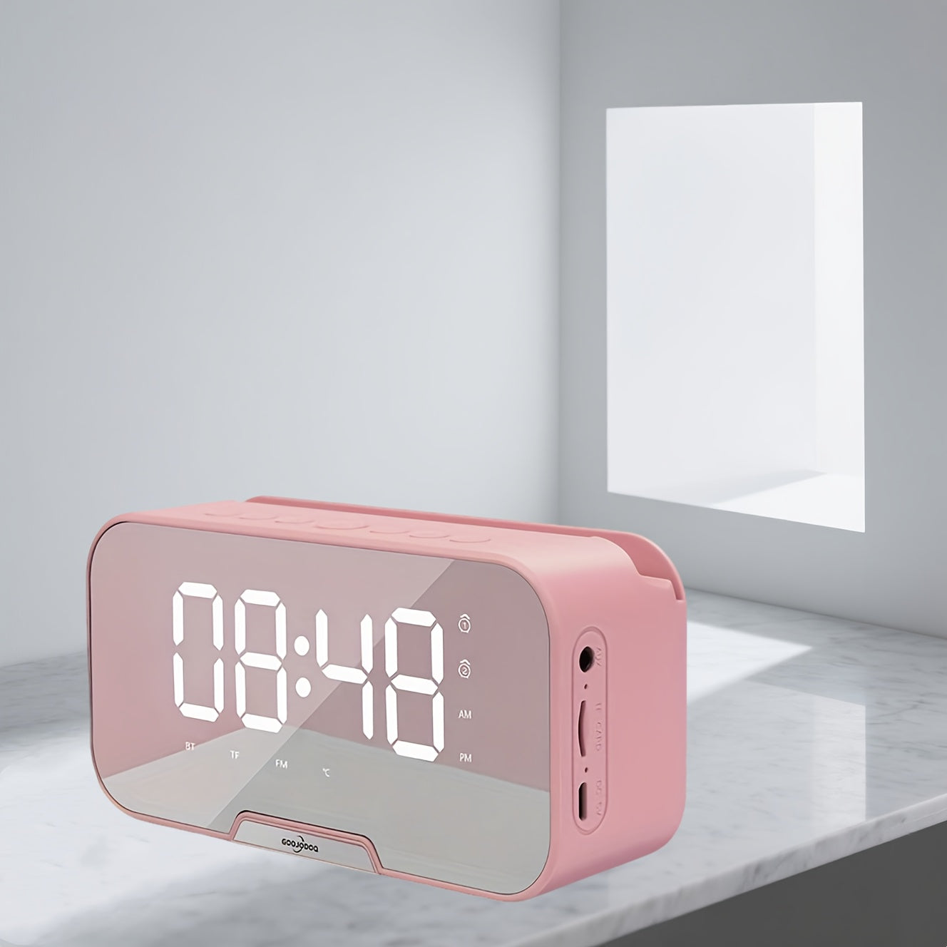 TEMU Portable Speaker Fm Radio Clock With Wireless Microphone, Wireless, - Dual Alarm Clock, Led-lcd Display, Mirror Mode, Noise & System, Compact
