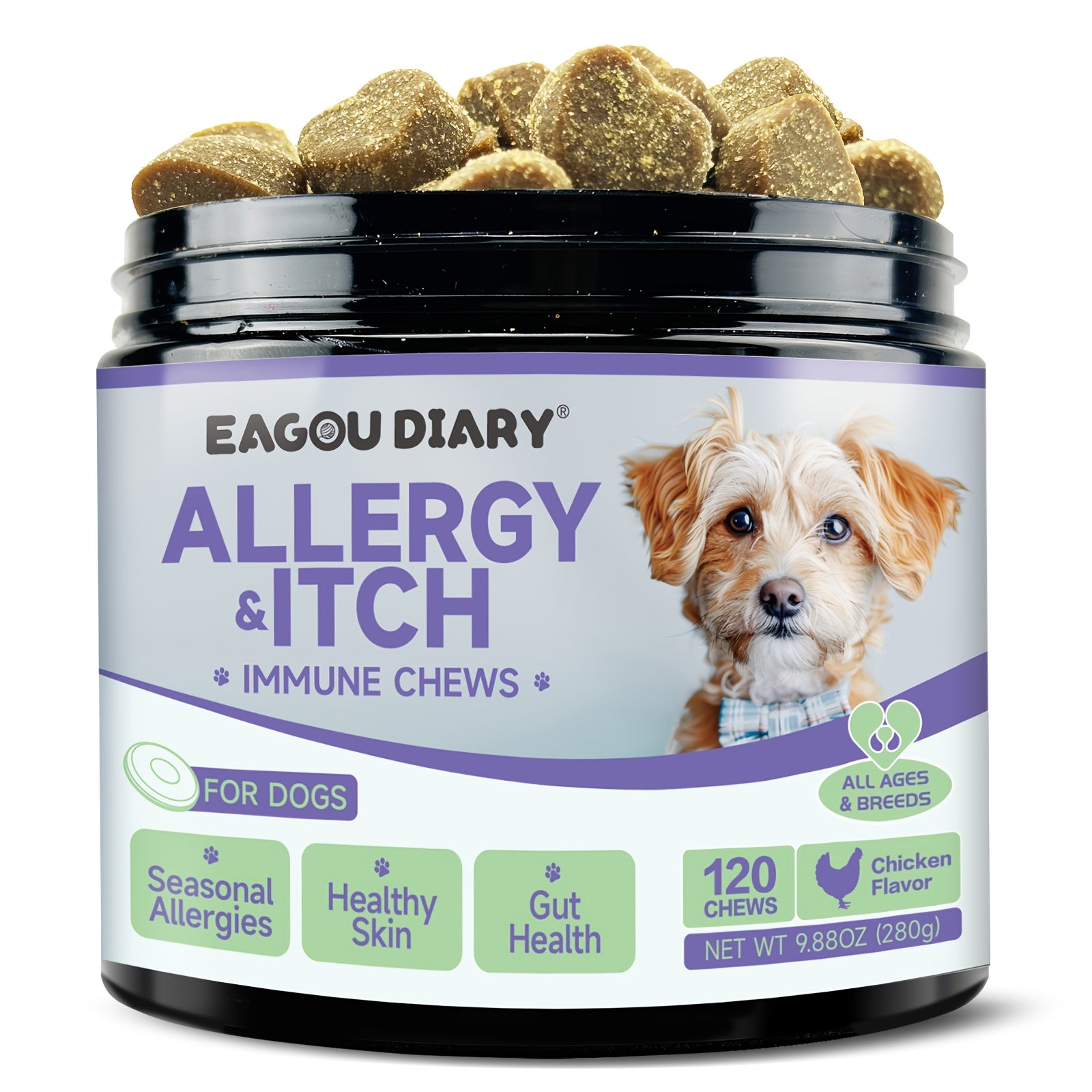 TEMU Chews - With Low- Hydrolyzed Protein, -3 Complex, Probiotic Pro-6, Aloe Vera Polysaccharides + Chamomile, + B Vitamins, For Support, Itchy Light