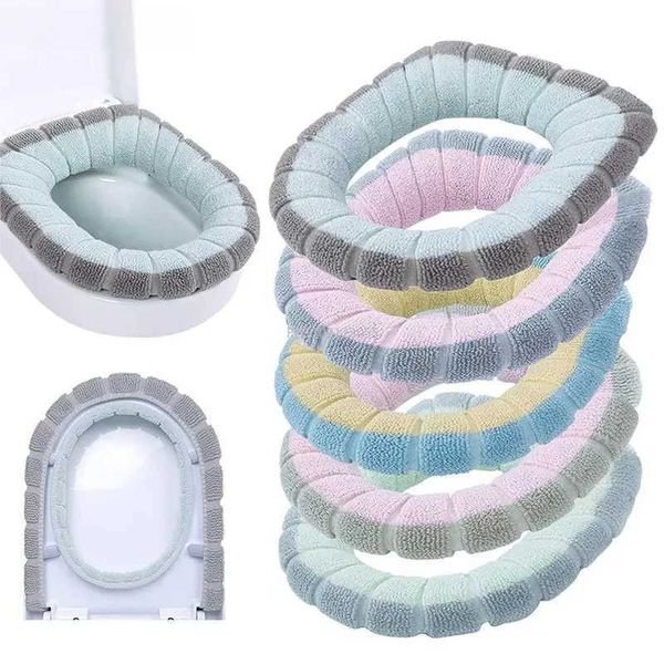 Winter warm toilet seat cover washable bathroom toilet seat cushion thick soft cushion with handle knitted warm toilet seat cushion W241204