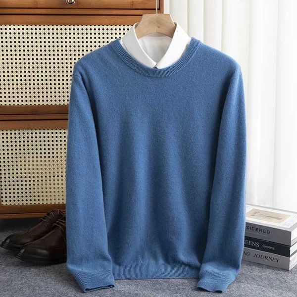 New 100% pure wool sweater mens autumn O-neck floral business casual shirt knitted high-end warm mens skydiving W240911