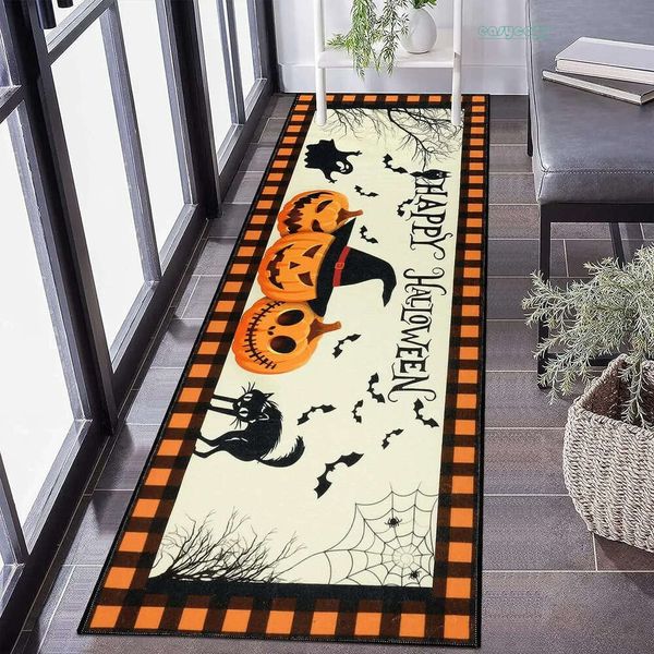 Halloween Horror Pumpkin Kitchen Hallway Balcony Rugs Decoração de casa Basa de cabeceira de pé de banheiro de lavanderia anti-deslizamento