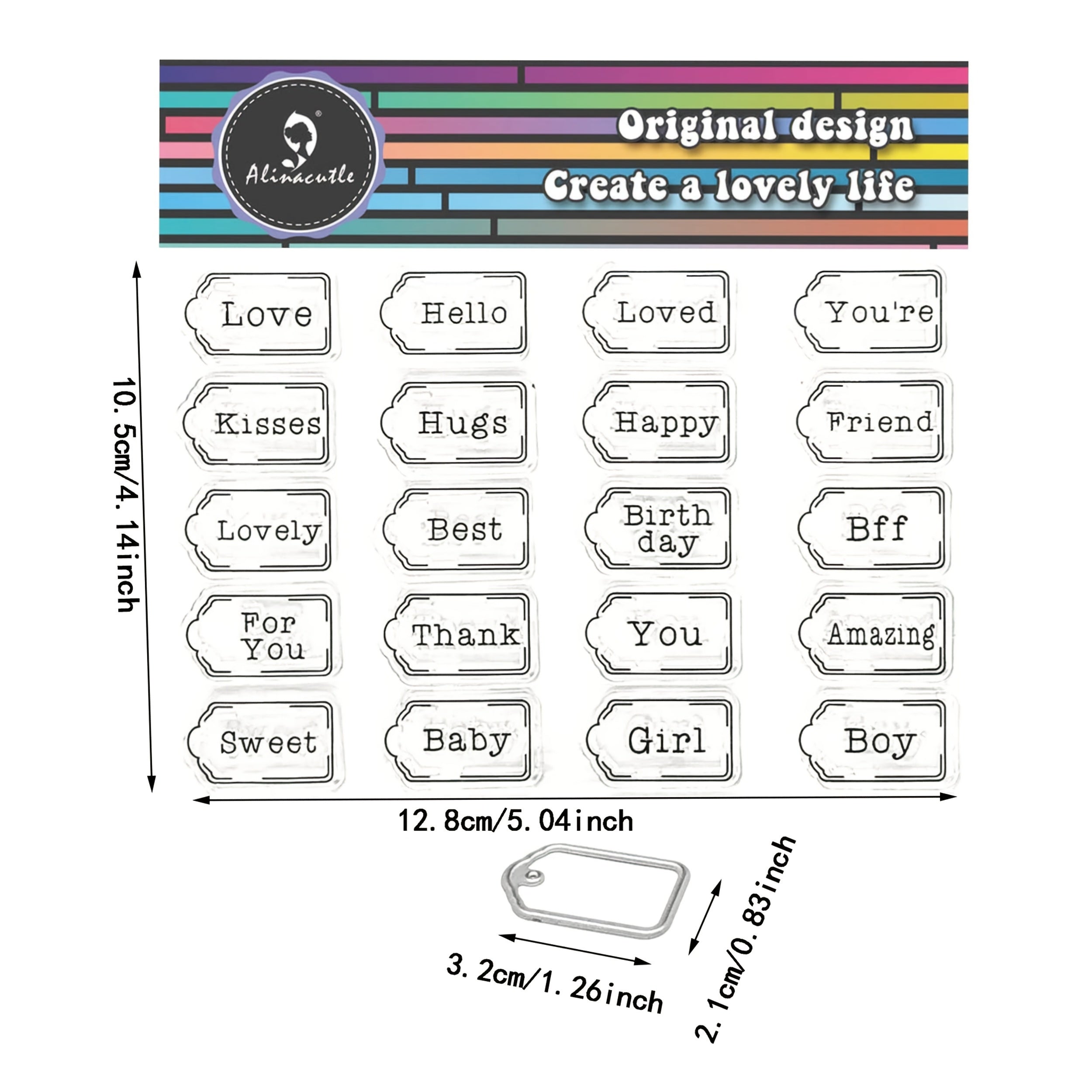 TEMU Alinacutle 1pc Sentiments Stamps With 1pc Tag Metal Cutting Die Cut For Paper Craft Ink Stamps,scrapbooking And Album, Handmade Card Transparent
