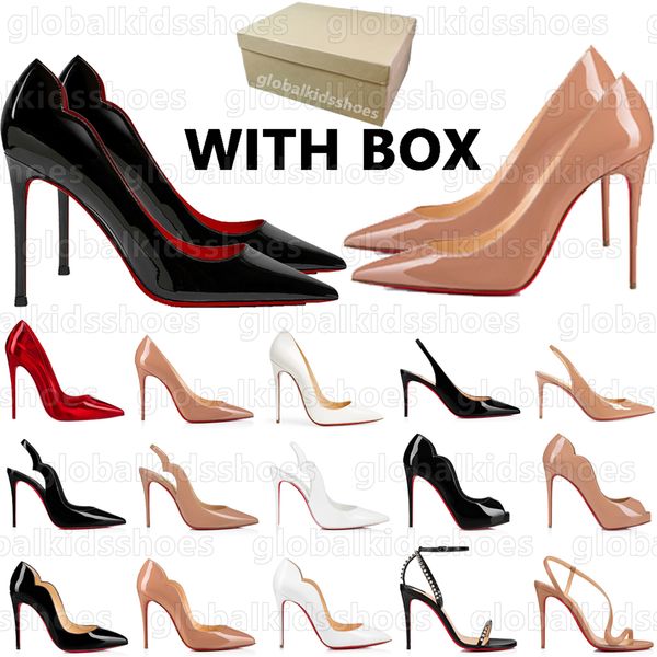 Womens Dress Shoes Designer High Heels Red Shiny Bottomed Shoes Luxury Pumps Ladies Sling Genuine Leather Slingback Sandals Peep Toes Slides