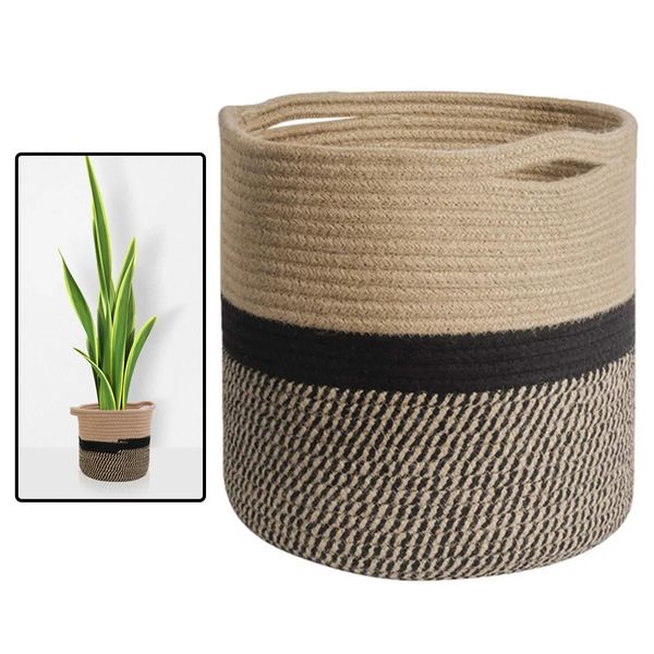 Garden Planter Basket Flower Pots Hand Woven Straw Plant Pot Plants Container Home Decoration Indoor Living Room Storage Basket 240329