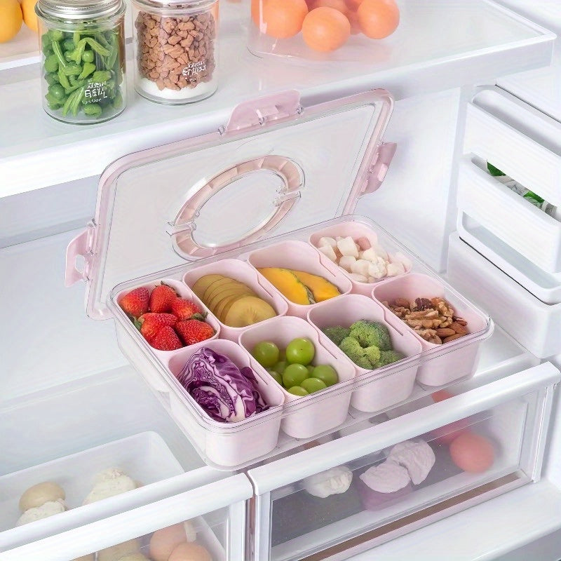 TEMU Box Divided Serving Tray With Lid & Handle - Bpa-free Plastic Clear Portable Snack Organizer For Candy, Fruits, Nuts - Multi-compartment