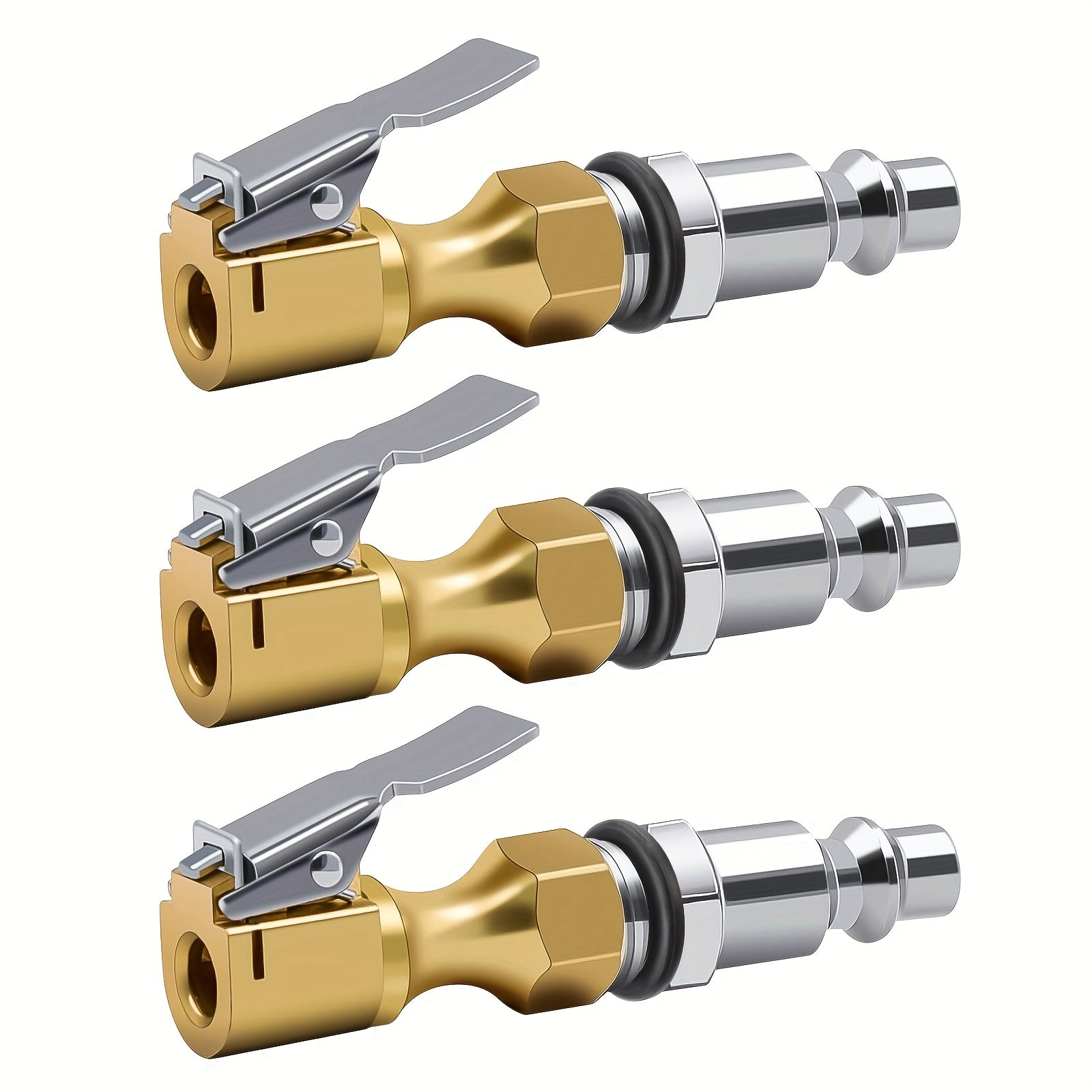 TEMU 3pcs Brass Air With Clip, American Closed Flow Tire Inflator , Compatible With Schrader Valve, Durable Automotive Tool