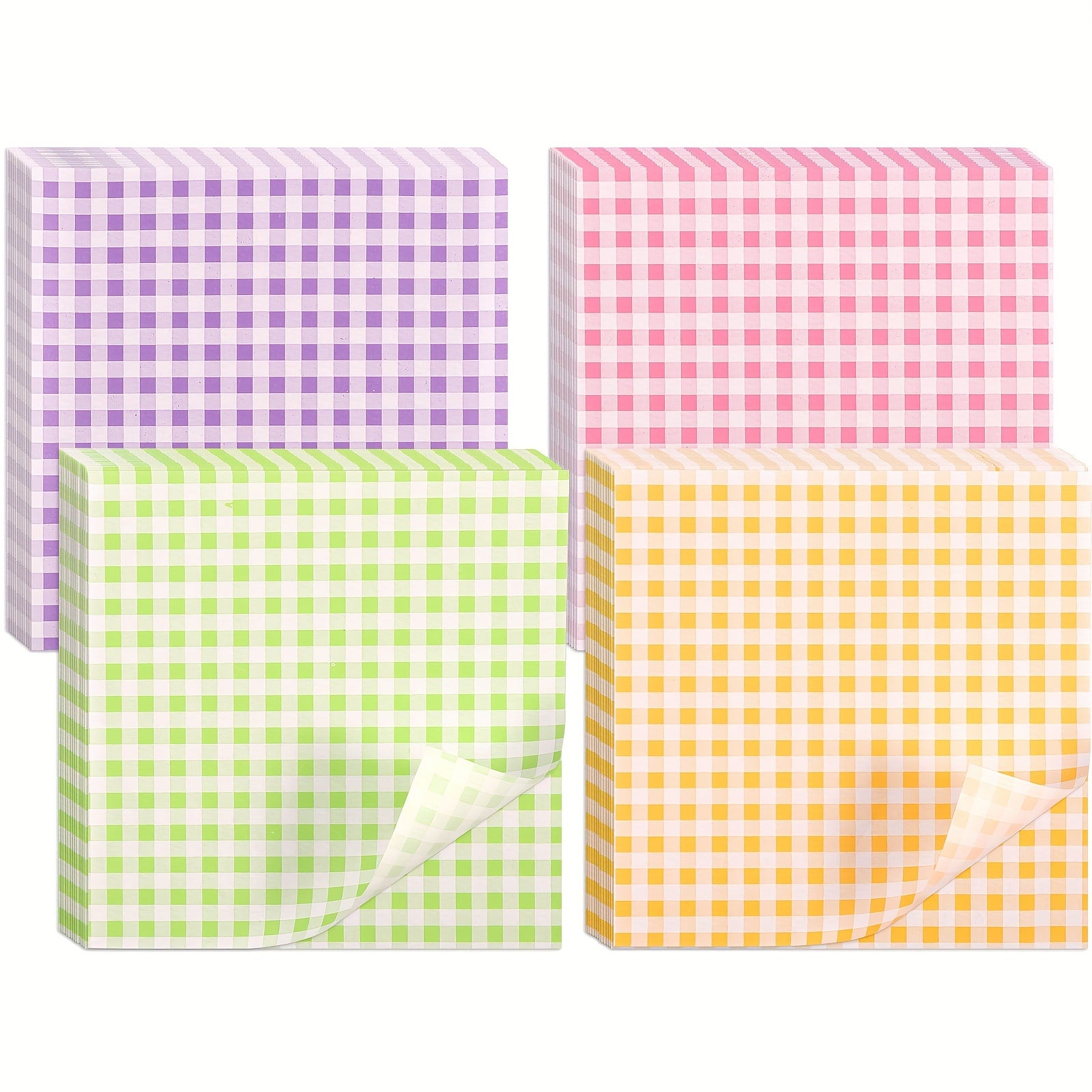 TEMU 400pcs Atopoler Colorful Checkered Greaseproof Paper Liners, 18x18cm - Waterproof & Oil-resistant Sandwich Wraps In 4 Vibrant Colors For Bbq,