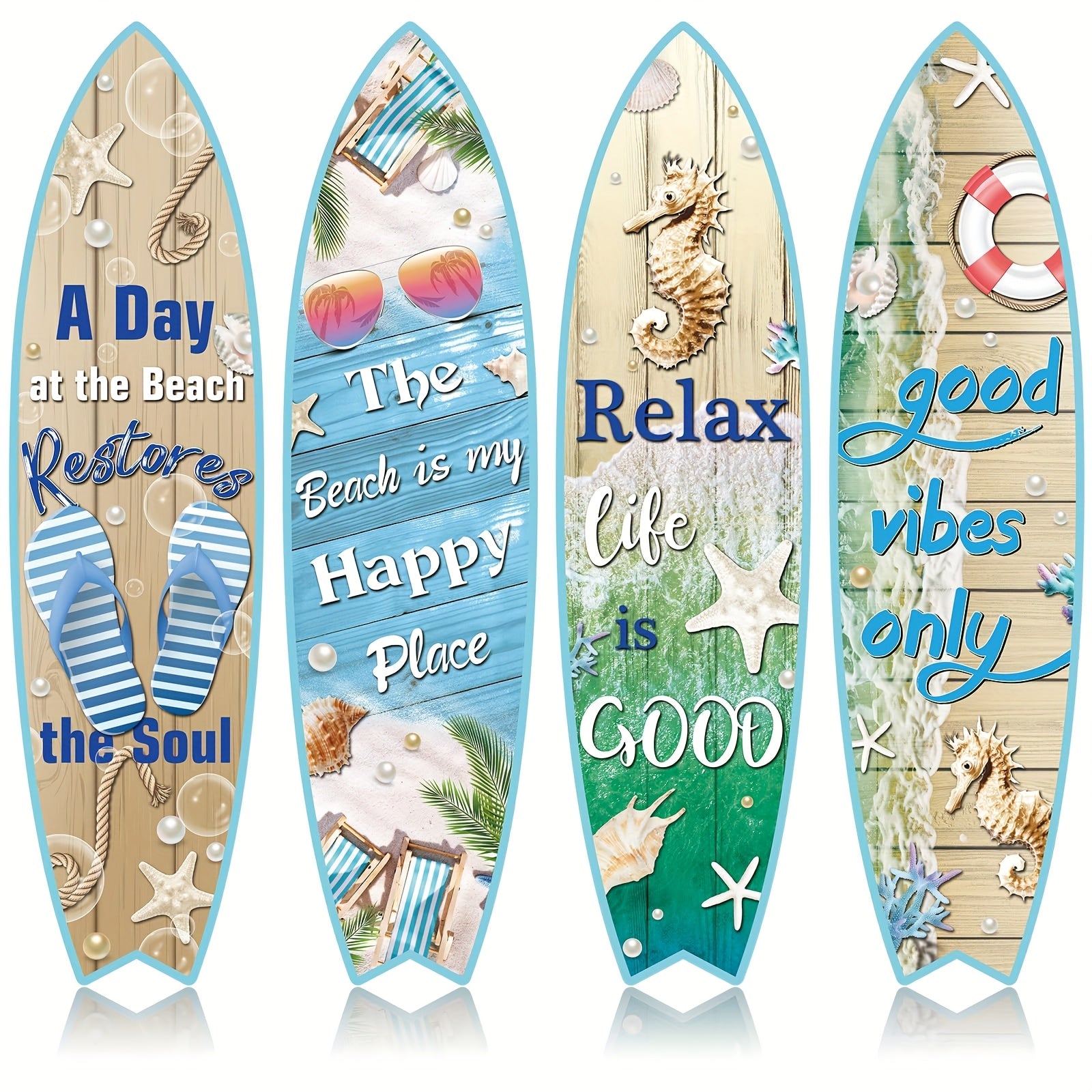 TEMU 4pcs Wooden Surfboard Wall Decor, Surfboard Wall Hanging Sign Wooden Beach Decoration, Summer Theme Decoration Party Decoration, Suitable For
